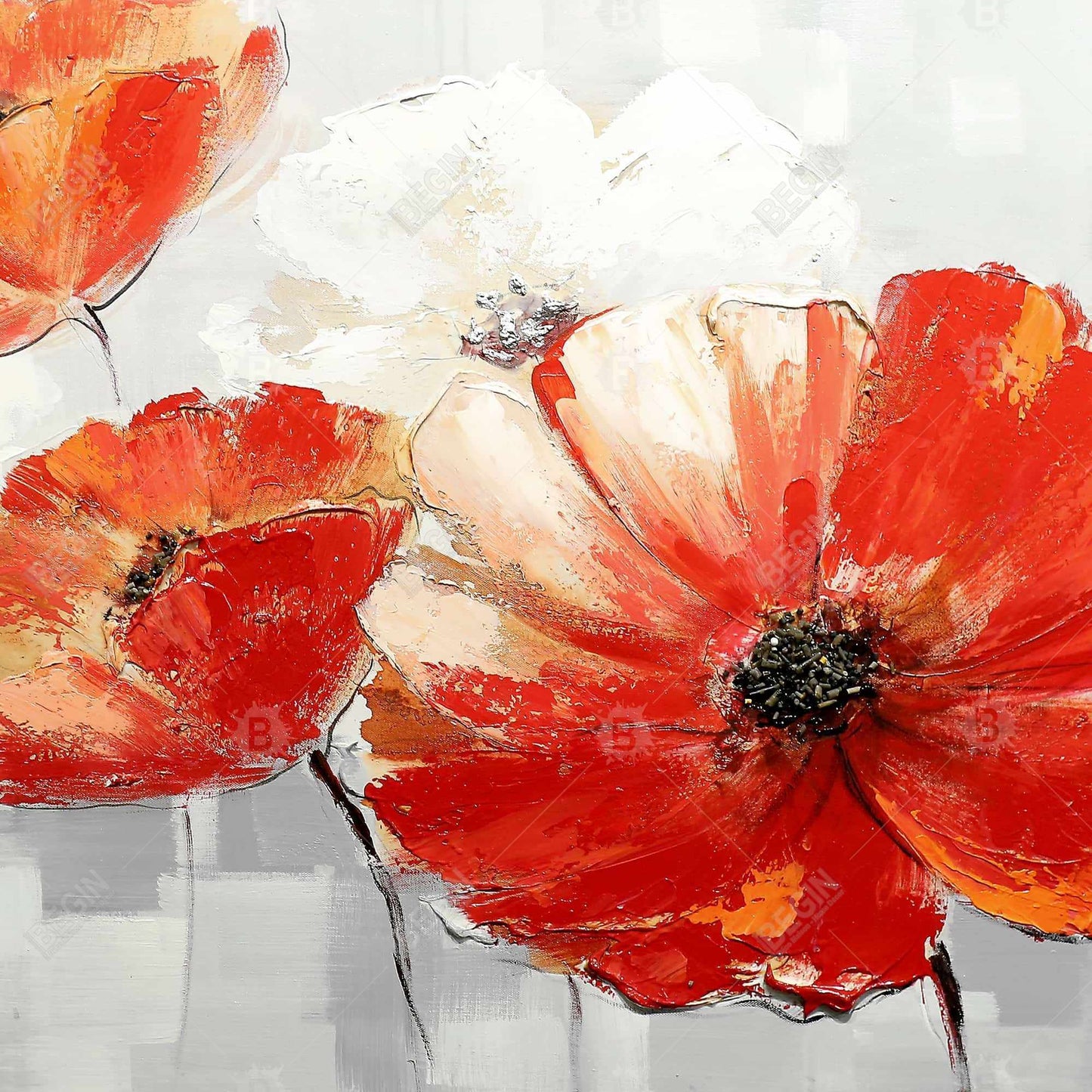 Abstract Red Wild Flowers Framed Canvas | Floral Bedroom Decor