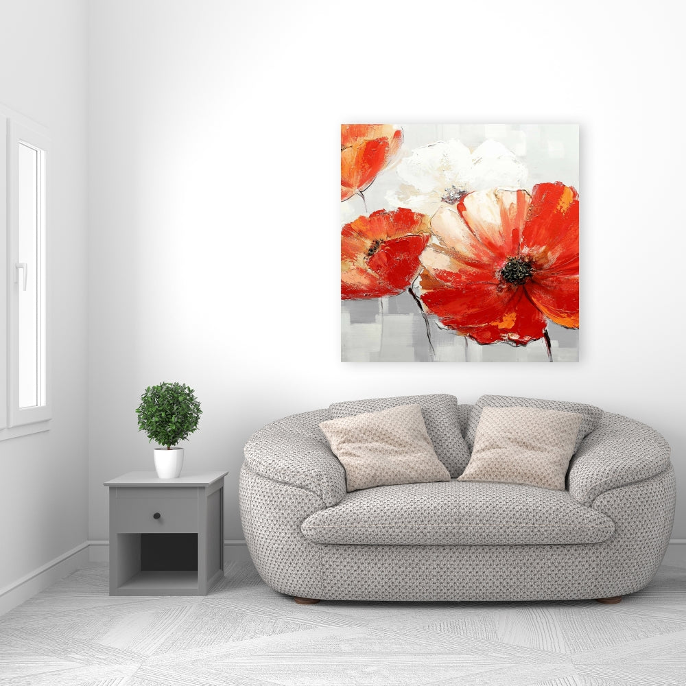 Contemporary Botanical Canvas | Abstract Red Wild Flowers Decor