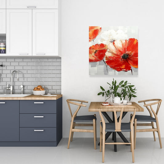 Contemporary Botanical Canvas | Abstract Red Wild Flowers Decor