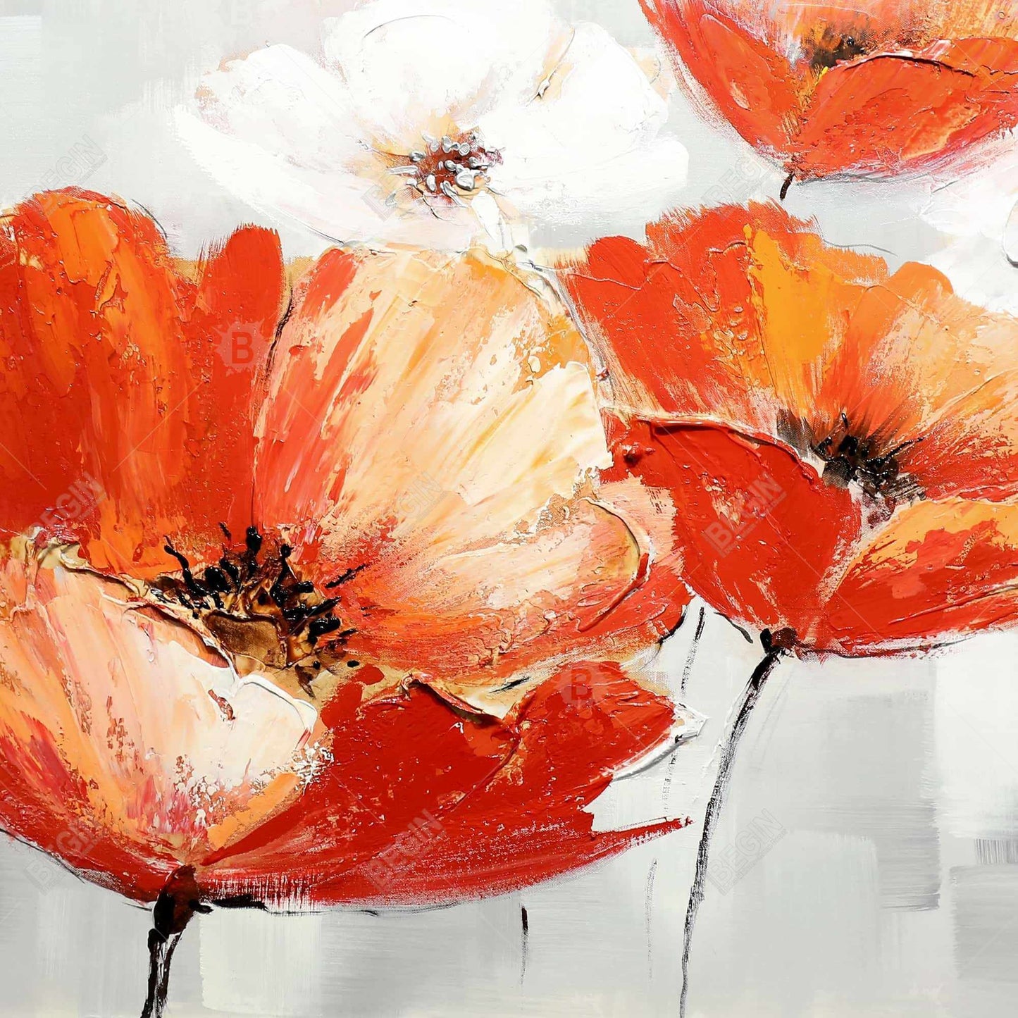 Red Wild Flowers Canvas | Contemporary Bedroom Wall Art