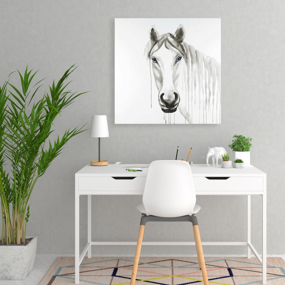 Solitary White Horse Canvas | Farm Animal Bedroom Decor