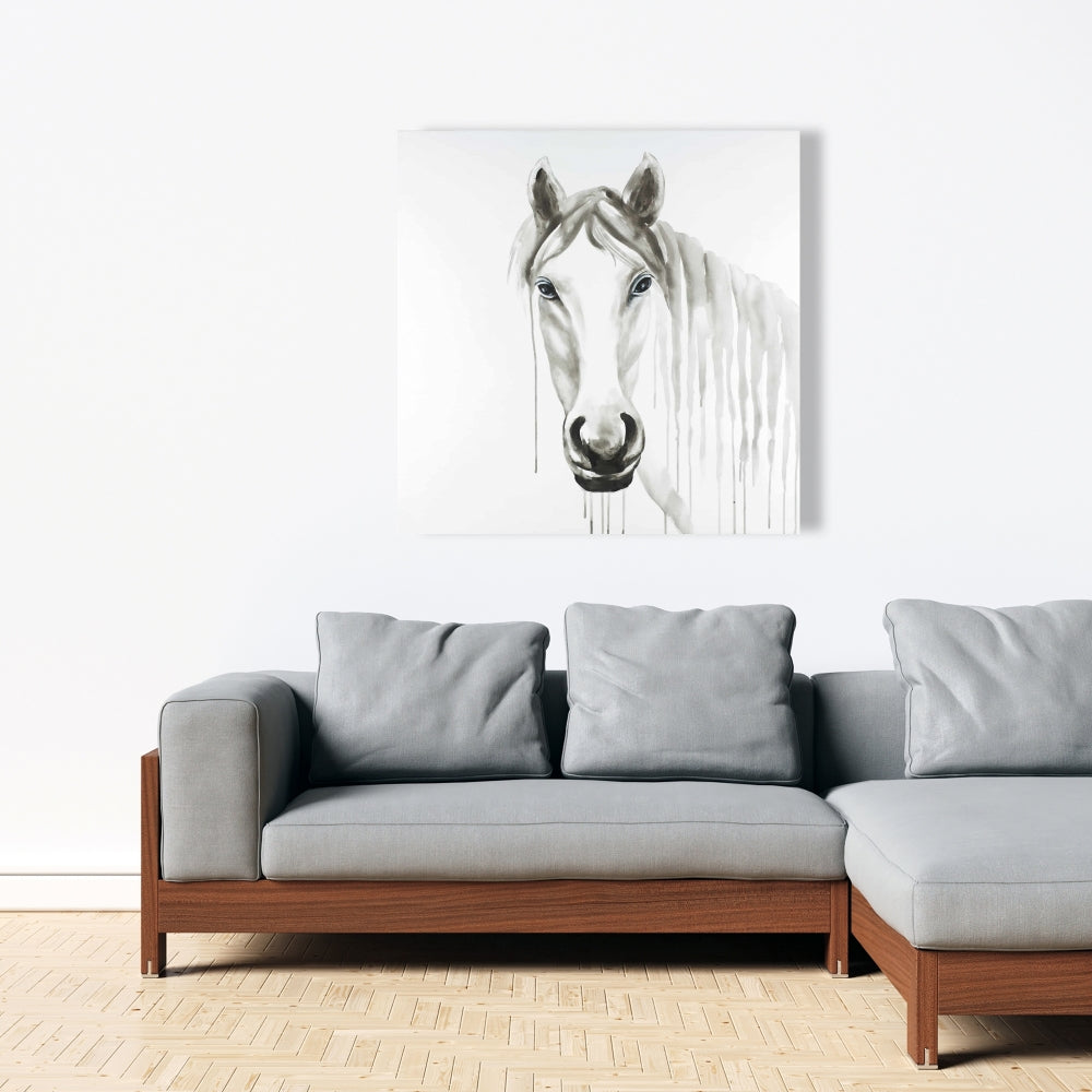 Solitary White Horse Canvas | Farm Animal Bedroom Decor