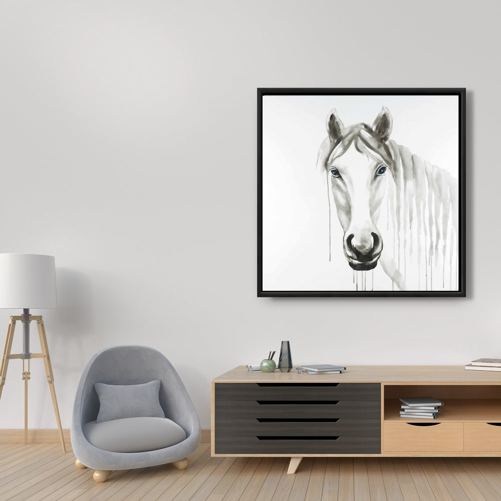 Solitary White Horse Canvas | Farm Animals Decor | Bedroom Art