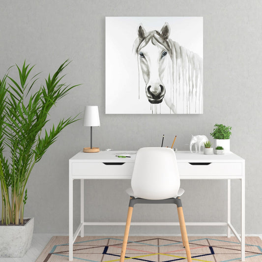 Toile Cheval blanc solitaire | Décoration de chambre à coucher sur le thème des animaux de la ferme