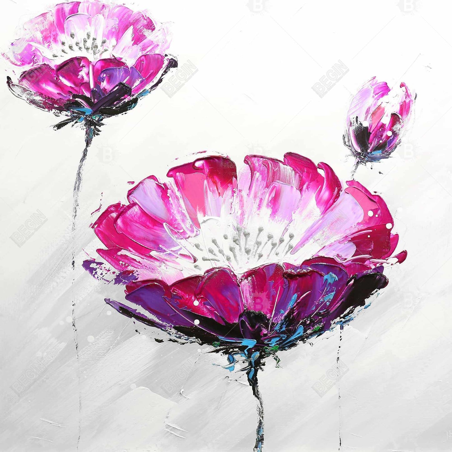 Gray Floral Canvas | Pink Wild Flowers | Bedroom Decor