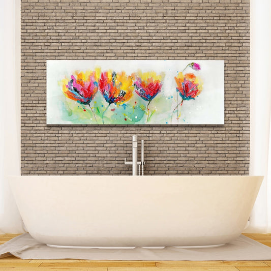 Colorful Floral Canvas - Four Flowers Botanical Bedroom Art