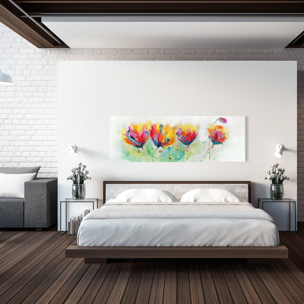 Colorful Floral Canvas - Four Flowers Botanical Bedroom Art