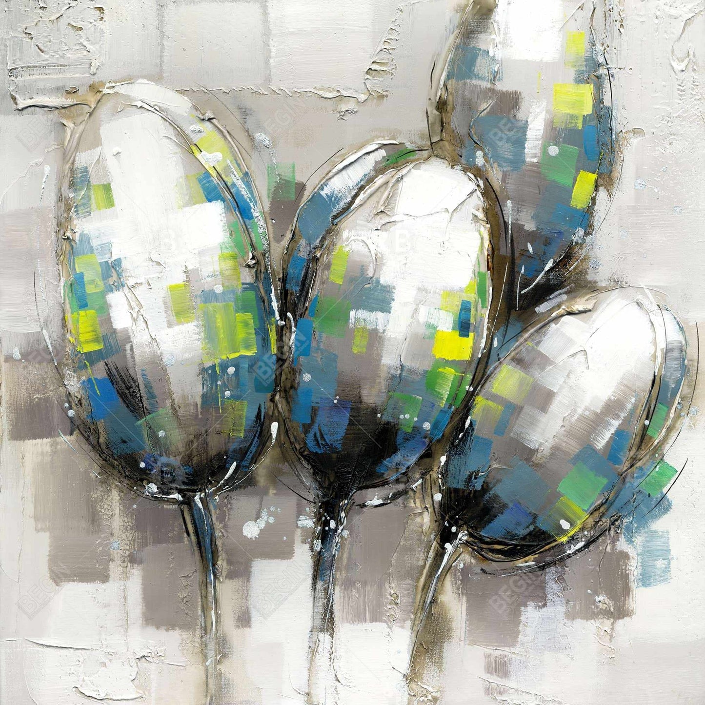 Industrial Blue Tulips Canvas | Abstract Bedroom Wall Art