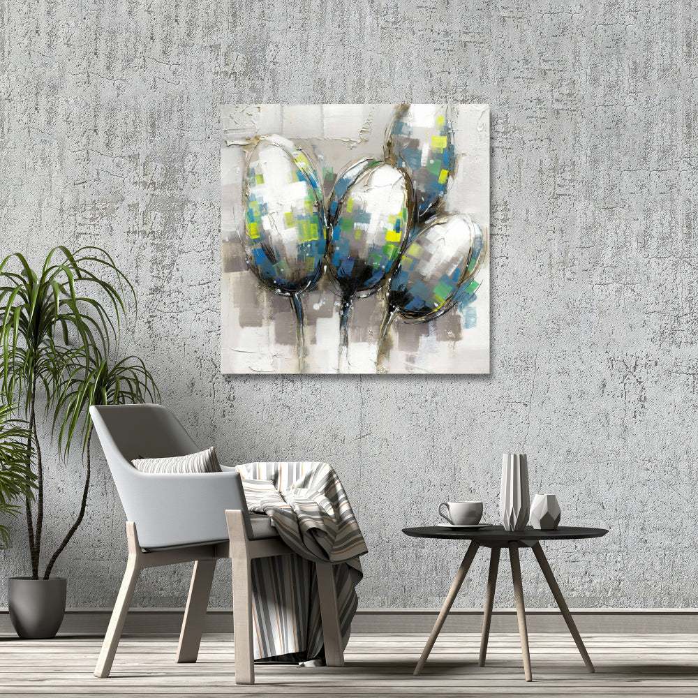 Industrial Blue Tulips Canvas | Abstract Bedroom Wall Art