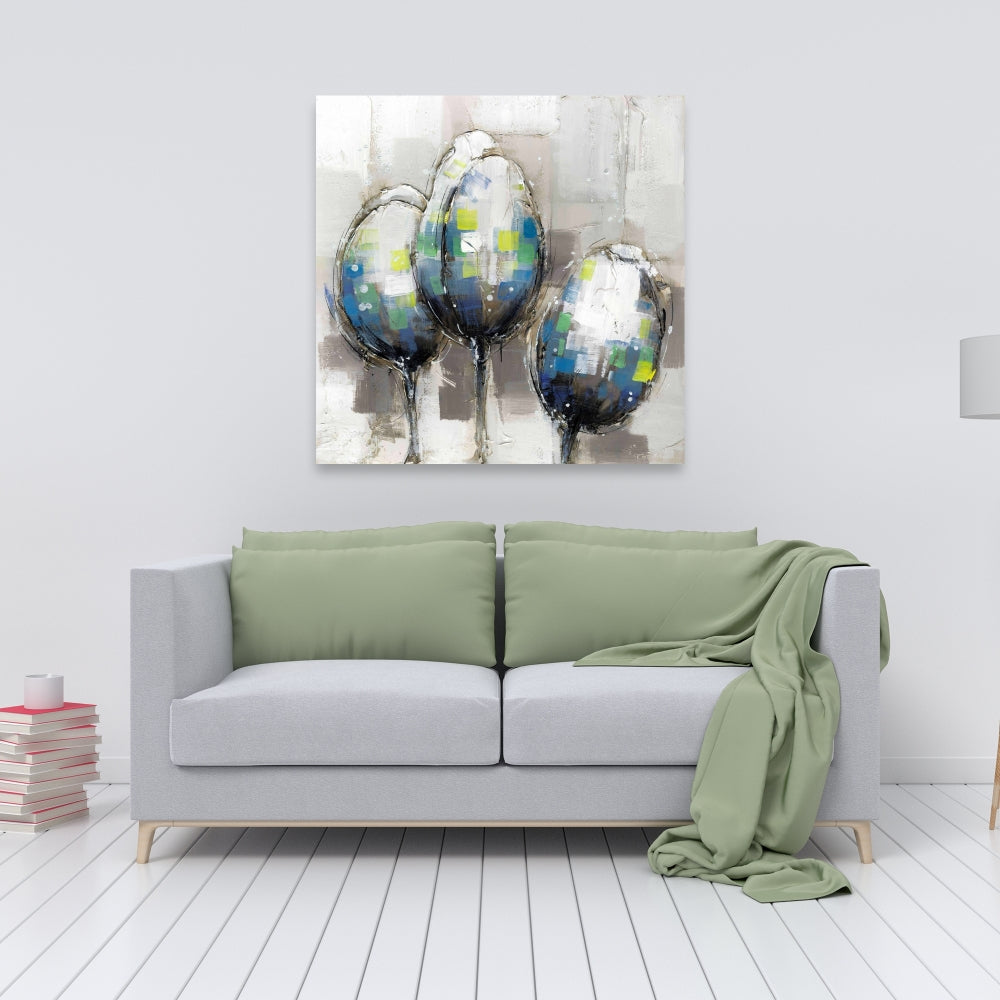 Industrial Botanical Bedroom Canvas - Three Abstract Tulips Decor