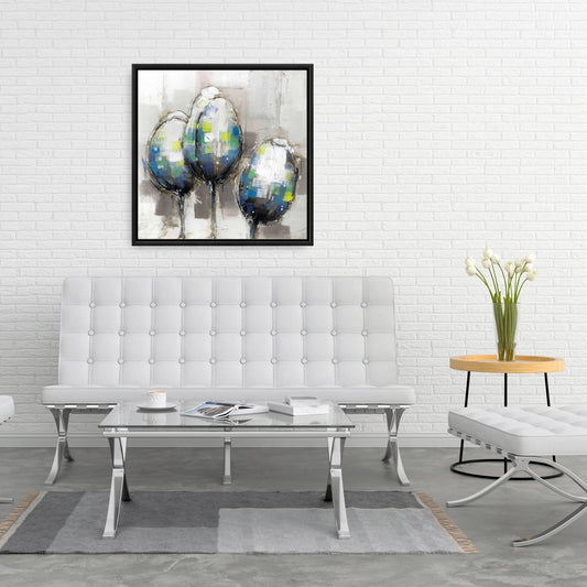 Blue Botanical Floral Framed Canvas - Three Abstract Tulips Decor