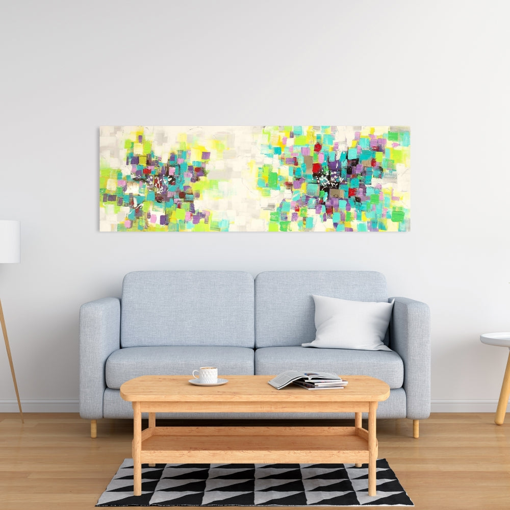 Industrial Green Canvas - Abstract Squares Flowers Decor