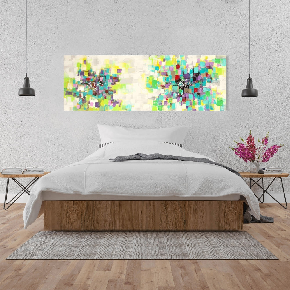 Industrial Green Canvas - Abstract Squares Flowers Decor