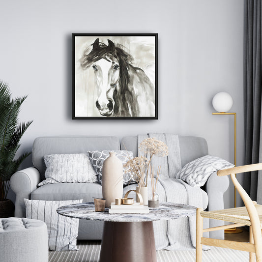 Magnifique toile encadrée représentant un cheval sauvage | Décoration de chambre minimaliste