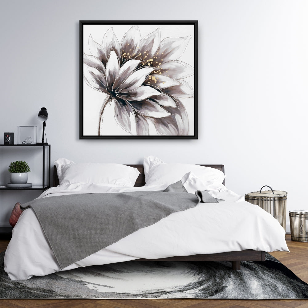 Romantic Botanical Canvas - Purple Flower with Gold Center Decor