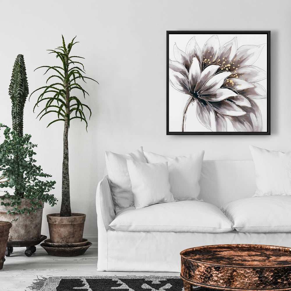 Romantic Botanical Canvas - Purple Flower with Gold Center Decor