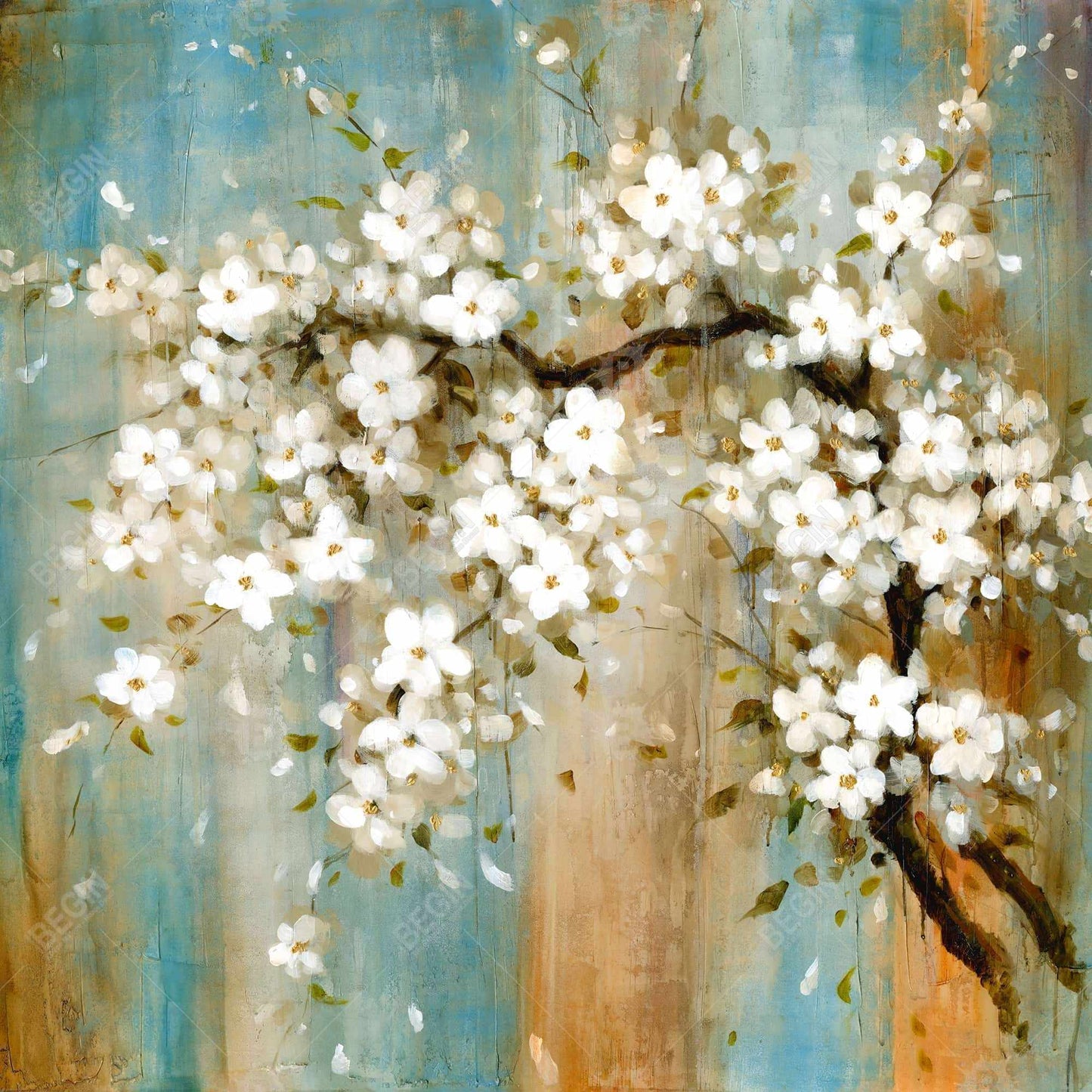 Relaxing Cherry Blossoms Canvas - White Asian Floral Decor