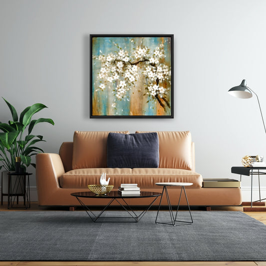 Fleurs de cerisier relaxantes | Toile murale encadrée blanche