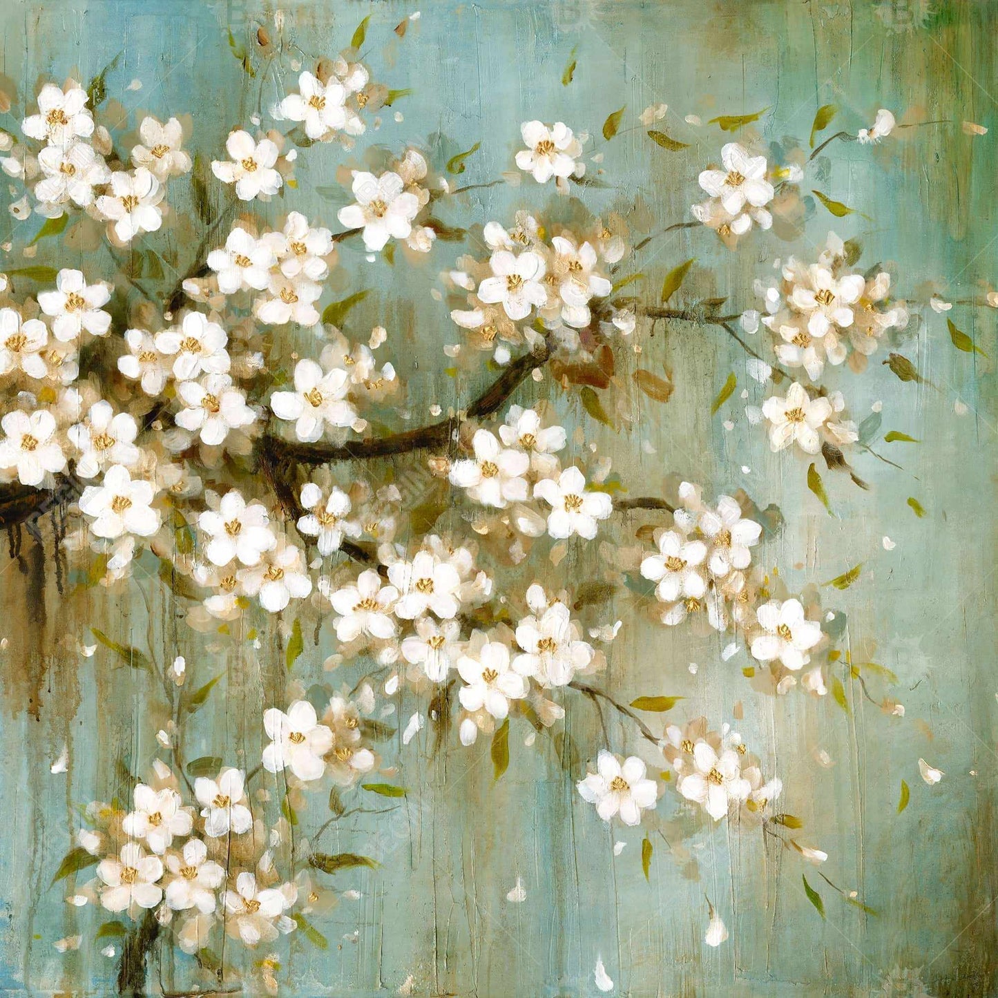 White Cherry Blossom Canvas - Asian Floral Bedroom Decor