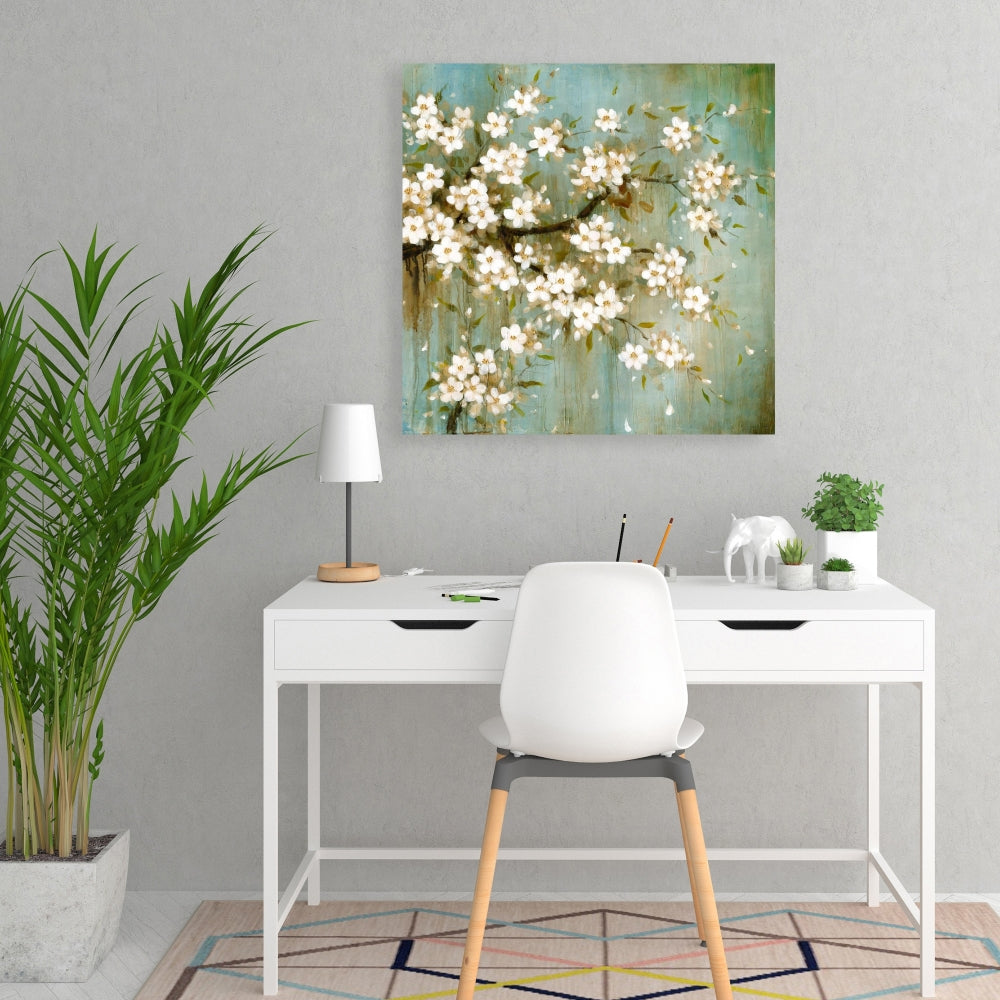 White Cherry Blossom Canvas - Asian Floral Bedroom Decor