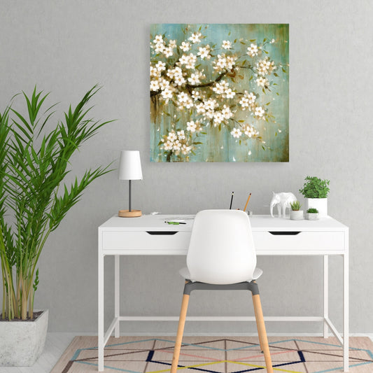 White Cherry Blossom Canvas - Asian Floral Bedroom Decor