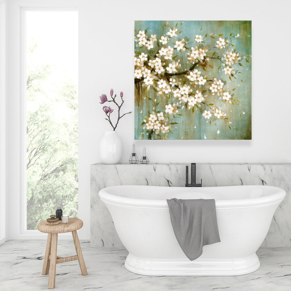 White Cherry Blossom Canvas - Asian Floral Bedroom Decor