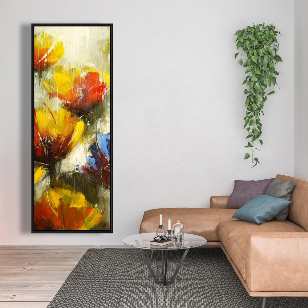 Fleurs jaunes texturées | Toile encadrée botanique