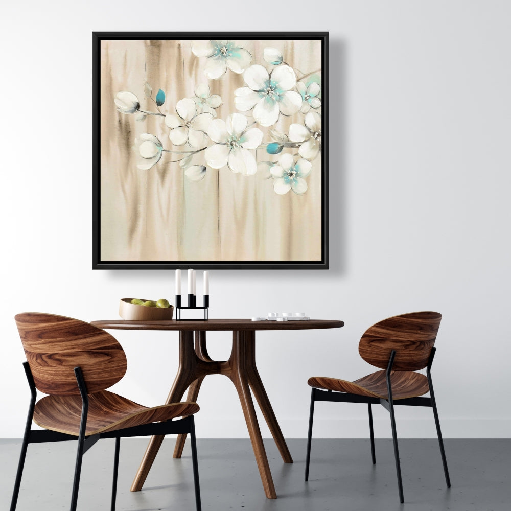 White Flowers on Wood | Asian Floral Canvas Wall Art Decor