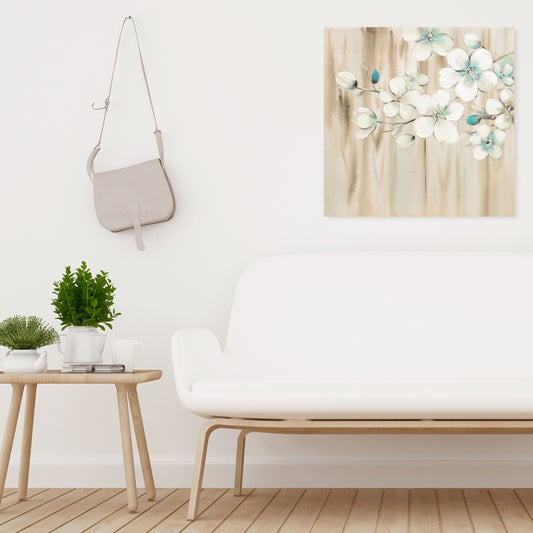 White Bedroom Canvas | Asian Decor - White Flowers on Wood