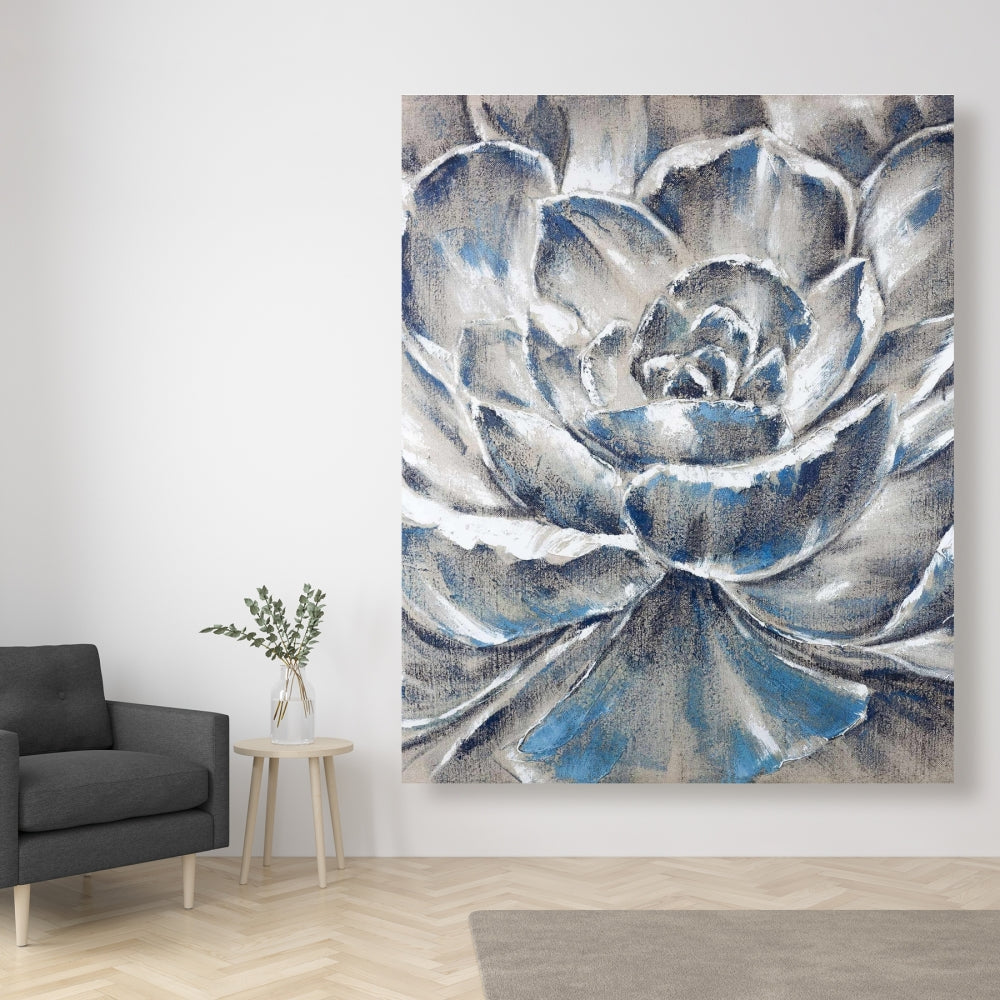 Gray and Blue Flower Canvas | Botanical Bedroom Wall Decor