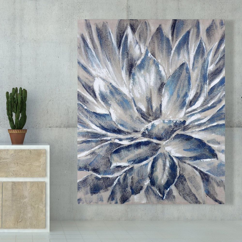 Toile à fleurs bleues et grises | Décoration botanique pour la maison