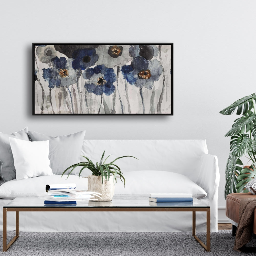 Blue Blurry Flowers Canvas | Floral Decor | Botanical Art