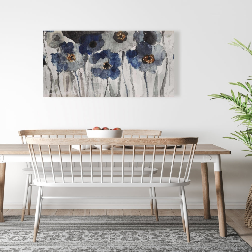 Botanical Blue Floral Canvas | Blue Blurry Flowers Home Decor