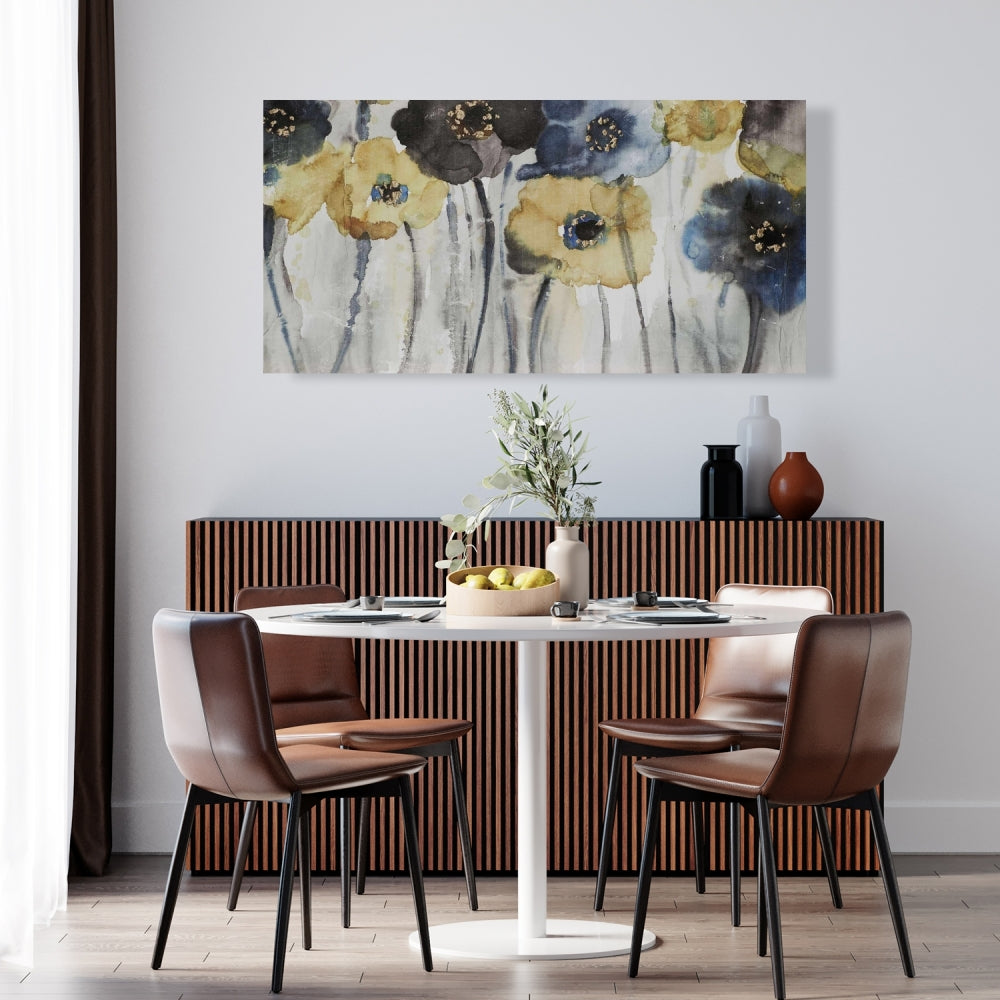 Gray Blue & Yellow Floral Canvas | Contemporary Bedroom Decor
