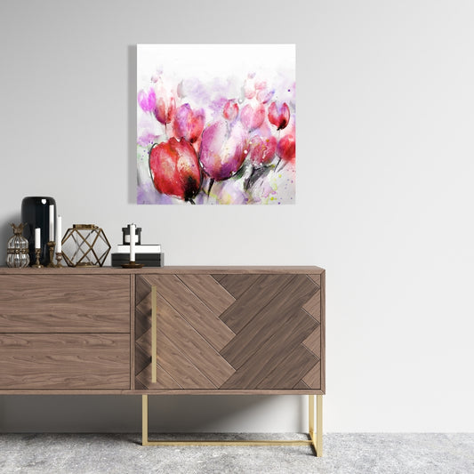 Tulipes floues abstraites | Toile botanique violette pour décoration d'intérieur