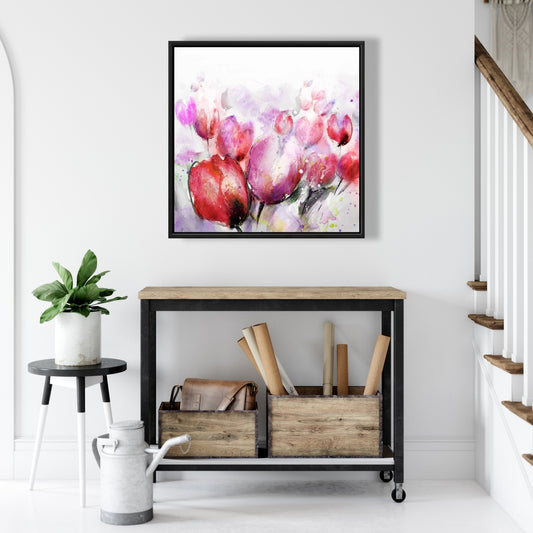 Tulipes floues abstraites | Toile contemporaine violette pour chambre