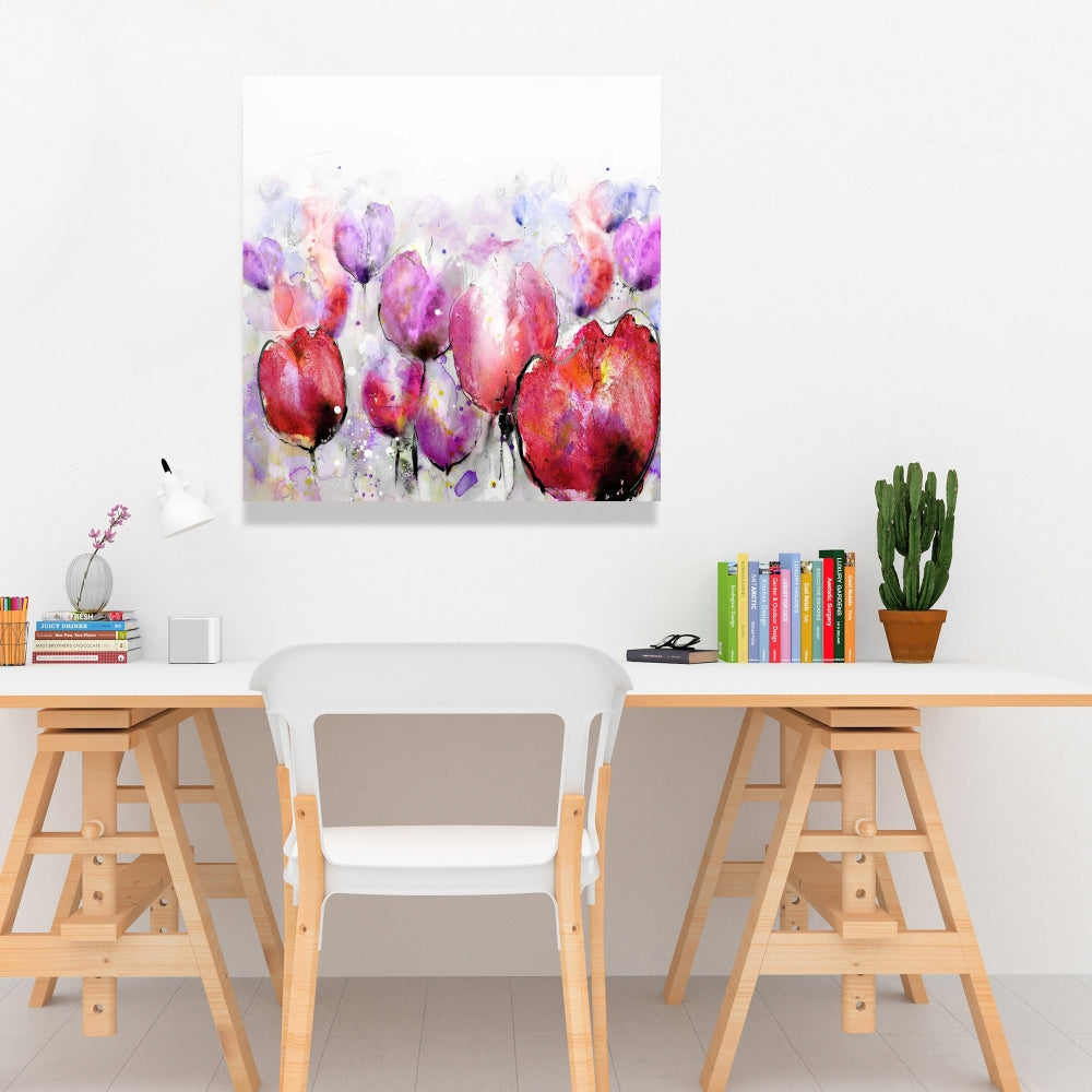 Pink Tulips Field Canvas | Floral & Botanical Bedroom Decor