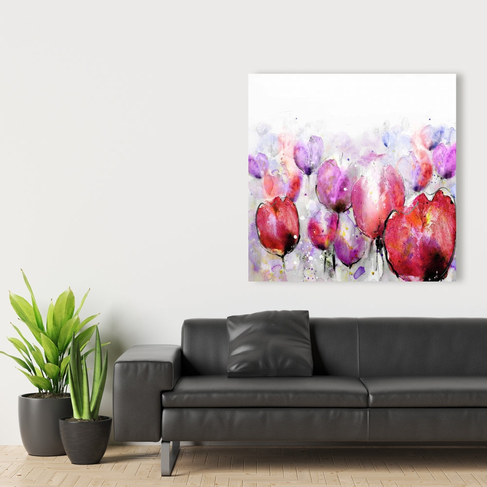 Pink Tulips Field Canvas | Floral & Botanical Bedroom Decor