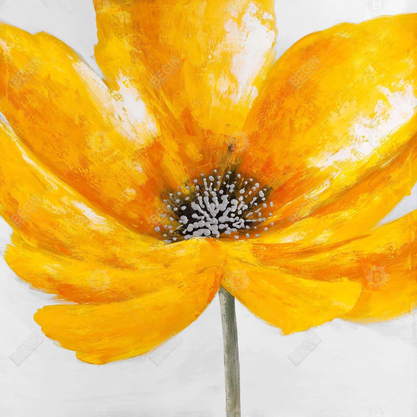Contemporary Gray Canvas | Big Yellow Flower Home Decor