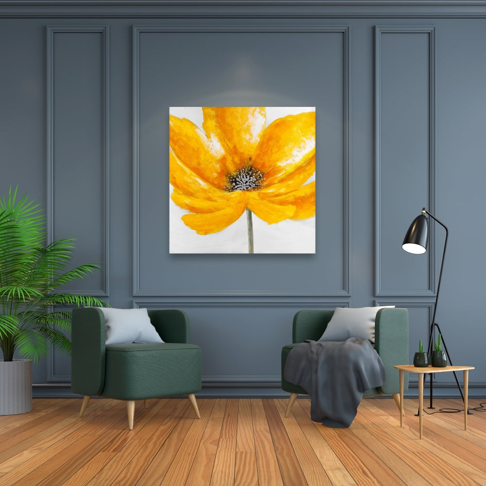 Contemporary Gray Canvas | Big Yellow Flower Home Decor