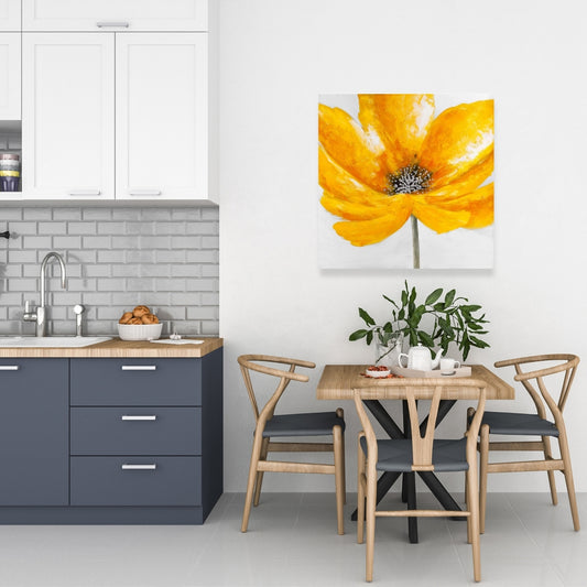 Contemporary Gray Canvas | Big Yellow Flower Home Decor