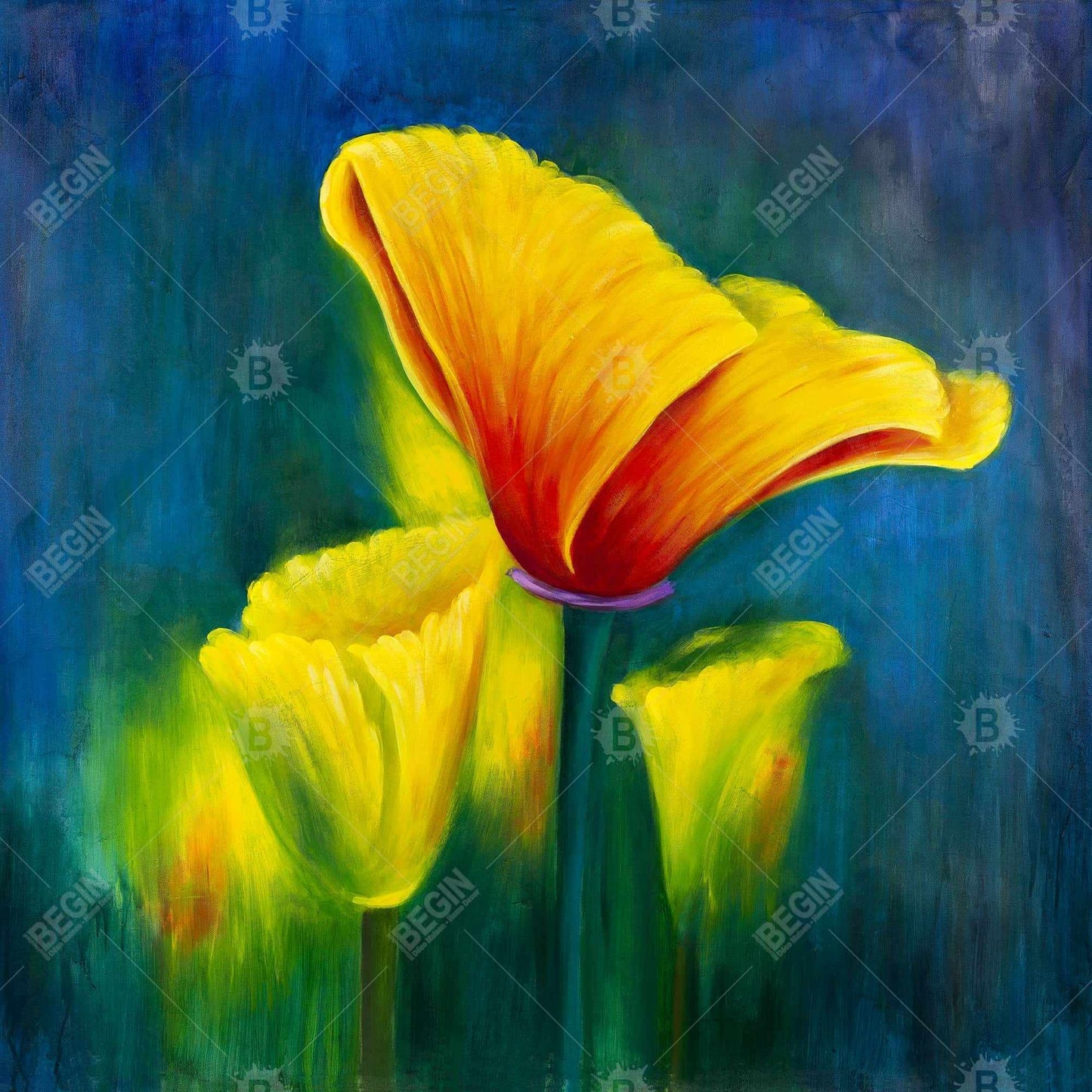 Blue Botanical Canvas | Colorful Flower Art for Home Decor