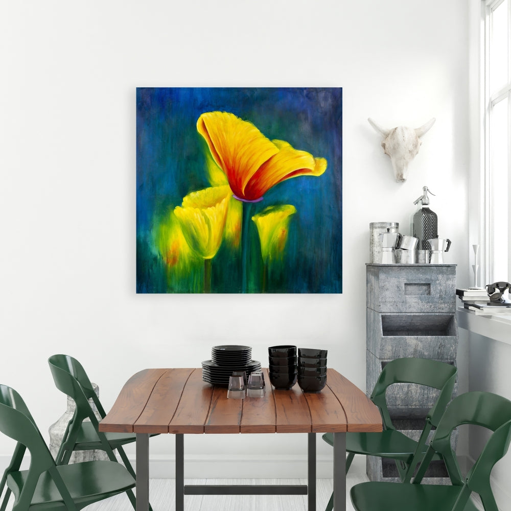 Blue Botanical Canvas | Colorful Flower Art for Home Decor