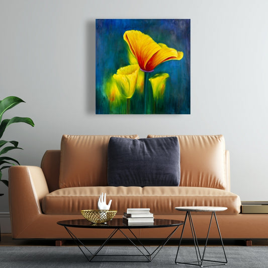 Blue Botanical Canvas | Colorful Flower Art for Home Decor