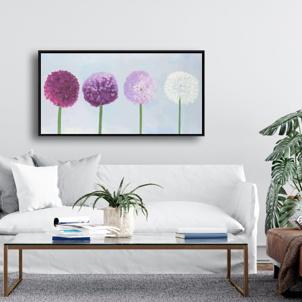 Toile à pompons dahlia violet romantique | Décoration murale