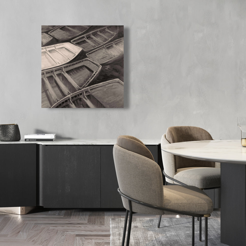 Small Canoes Sepia Style Canvas - Contemporary Boat Brown Decor