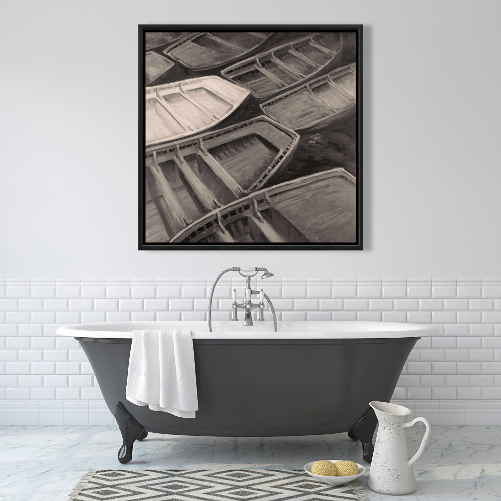 Small Canoes Sepia Style | Coastal Boat Canvas Home Decor