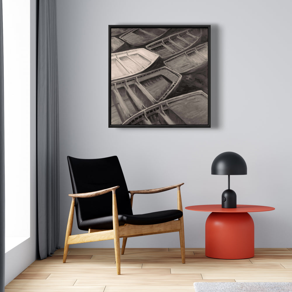 Small Canoes Sepia Style | Coastal Boat Canvas Home Decor