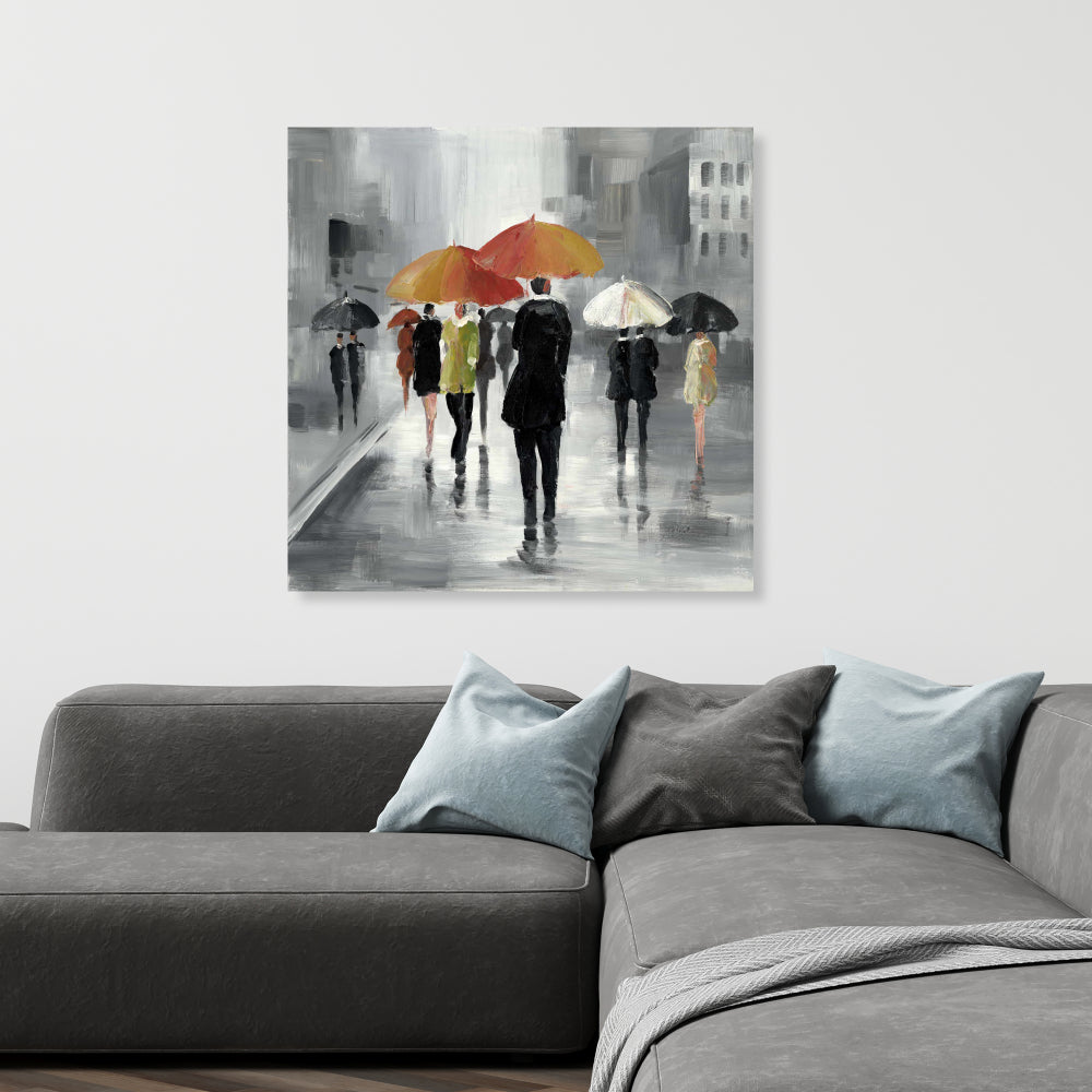 Street Scene with Umbrellas Canvas | Object Gray Bedroom Decor
