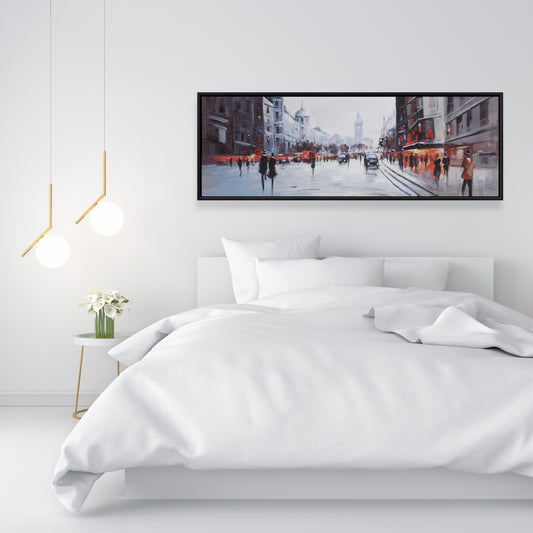 Toile de bureau encadrée grise – Décor de rue avec voitures